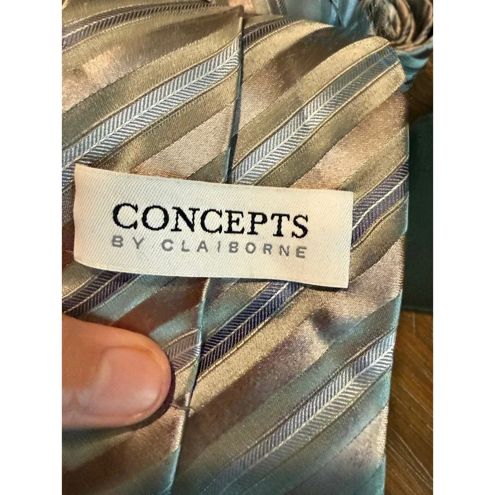 VTG Mens Necktie Ties Lot 4 Perry Ellis Puritan Ziggurat Geometric Striped Solid